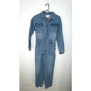 Worthy Threads Denim Jumpsuit M Lt Wash Snap Buttons Boho 80s 90s Cowgirl Denim